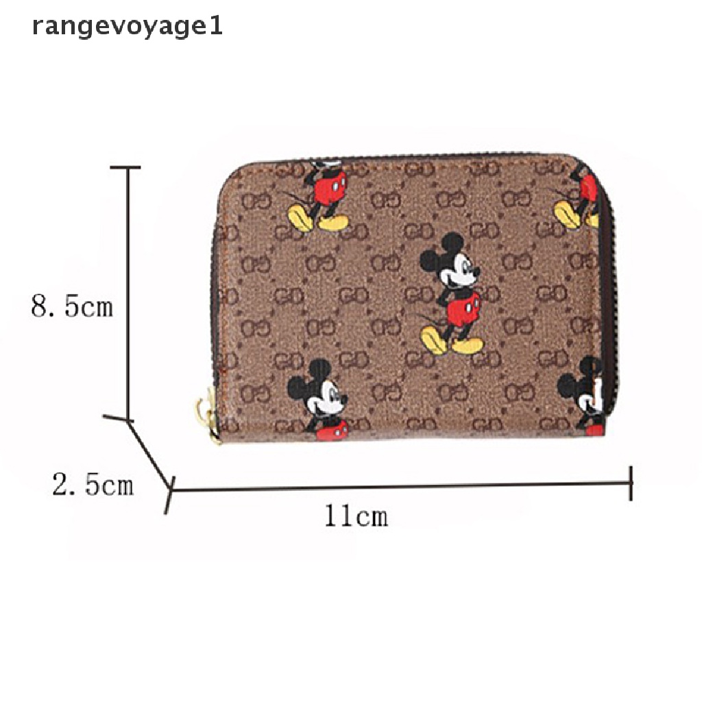 DISNEY Ví Ngắn Cỡ Nhỏ Có Khóa Kéo Họa Tiết Chuột Mickey Minnie Dễ Thương Cho Nữ