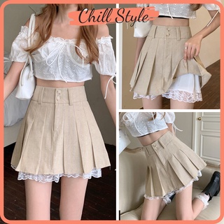 Chân váy tennis, chân váy xếp ly dáng ngắn, chân váy chữ A viền ren Chillstyle V02