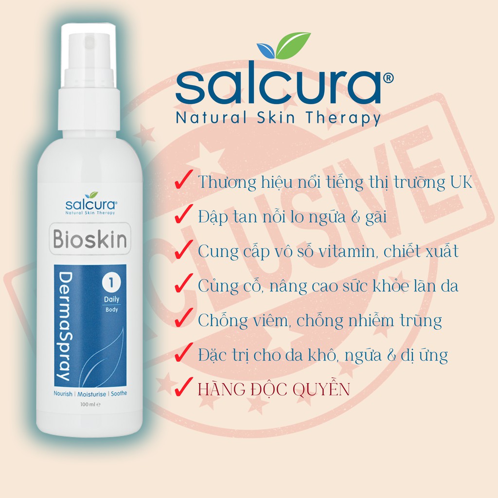 [ĐỘC QUYỀN] [CHÍNH HÃNG UK] XỊT DƯỠNG DA CHIẾT XUẤT THIÊN NHIÊN SALCURA BIOSKIN DERMASPRAY INTENSIVE TUÝP 250ML | BigBuy360 - bigbuy360.vn