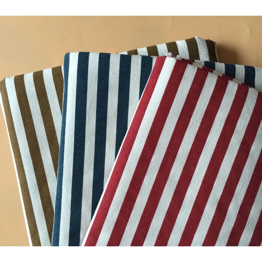 Vải linen họa tiết Sọc đỏ trắng to V-I08