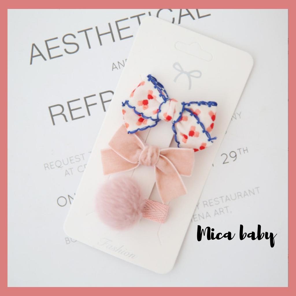 Set 3 kẹp tóc họa tiết nơ, hoa xinh xắn cho bé gái KT25 Mica Baby