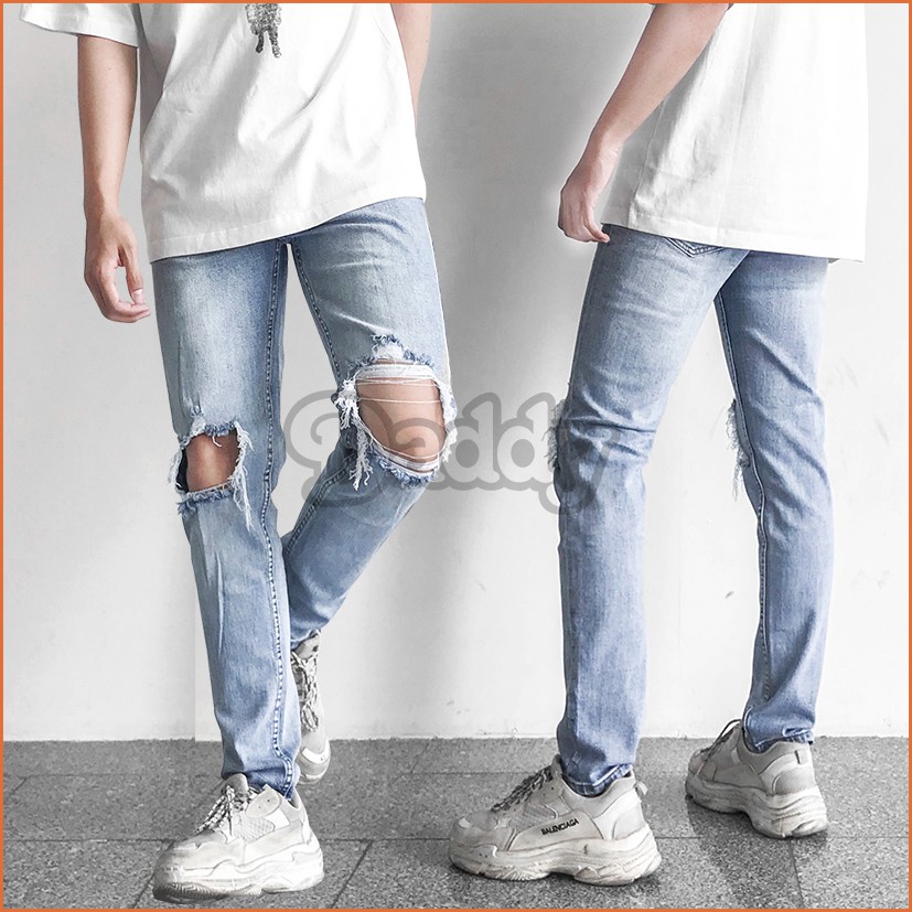 Quần Jean Nam Cao Cấp, Jean Co Dãn Rách Gối [895] Tặng kèm lót giày