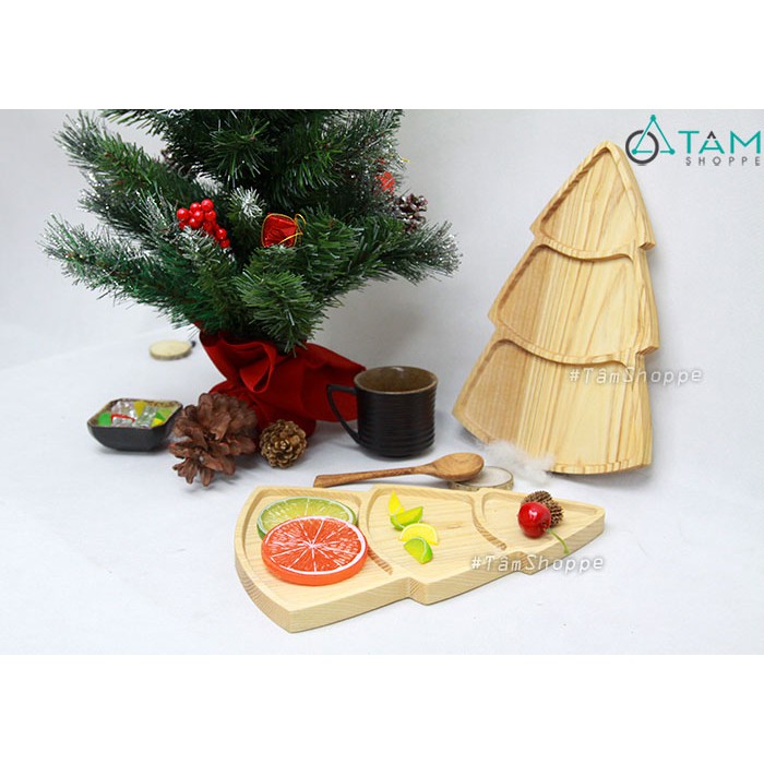 [GỖ DÀY ĐẸP] Khay gỗ hình cây thông Noel chia 03 ngăn W-KHAY-30