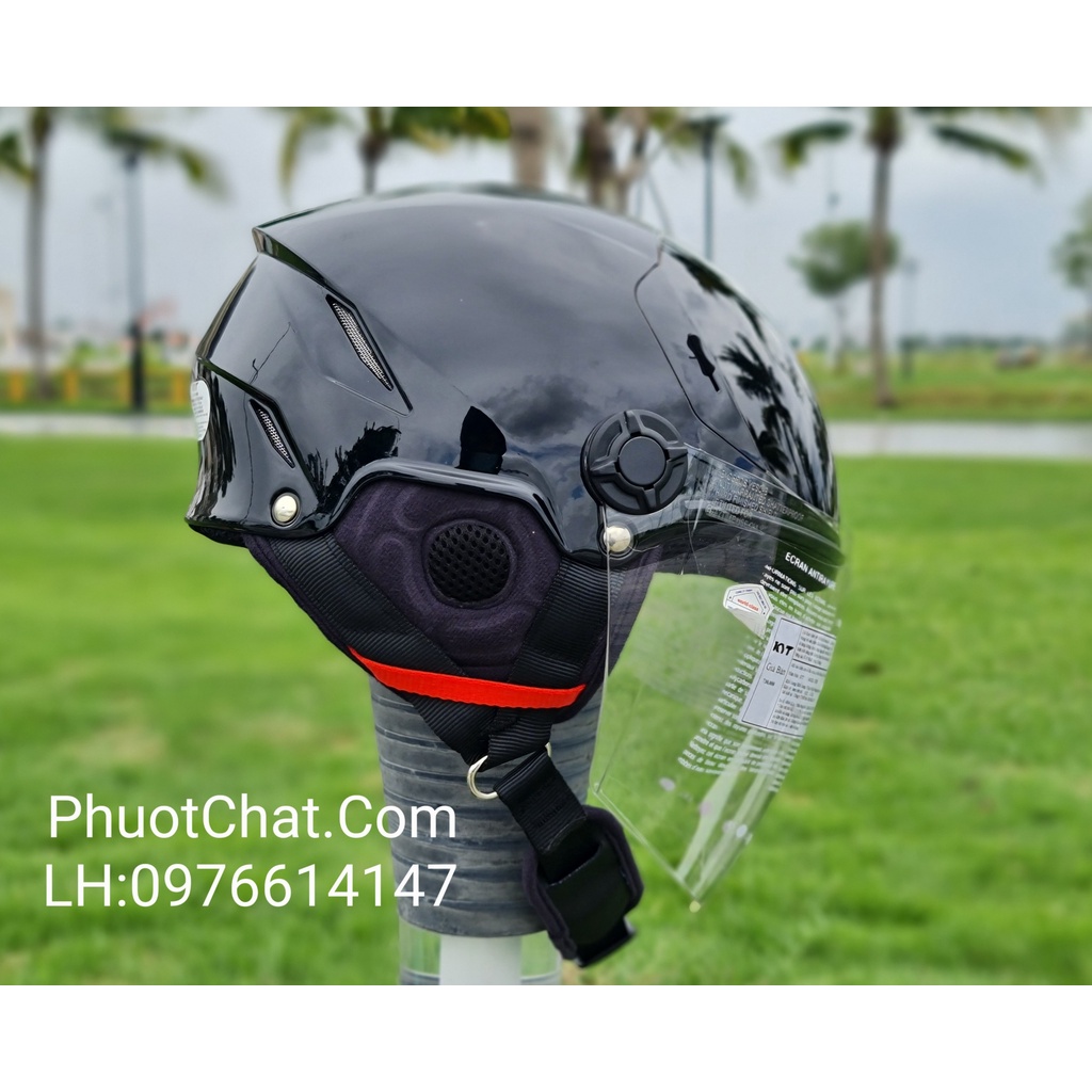 Nón bảo hiểm 3/4 KYT Tiger Jet màu đen bóng