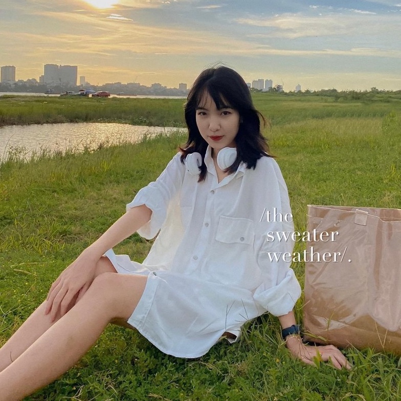 Áo sơ mi nữ form rộng dài tay Cheapy thô đũi 2 túi trắng nâu freesize dáng học sinh vintage Hàn Quốc C418