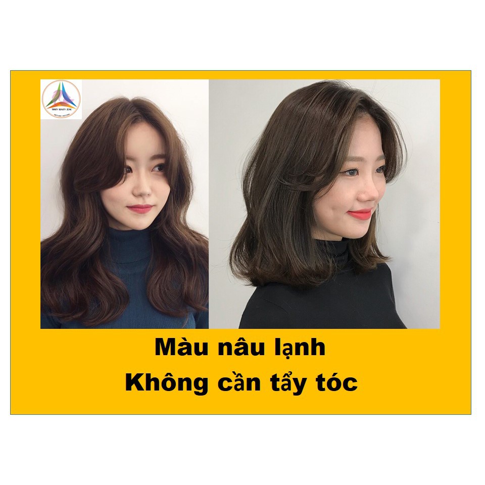 100% không tẩy tóc- Thuốc nhuộm tóc màu NÂU lạnh Tặng kèm oxy+ lược+ Gang tay