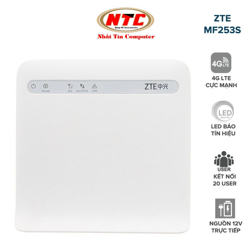 Phát wifi từ sim 4G ZTE MF253S sóng siêu mạnh - dùng nguồn trực tiếp 12V (trắng)