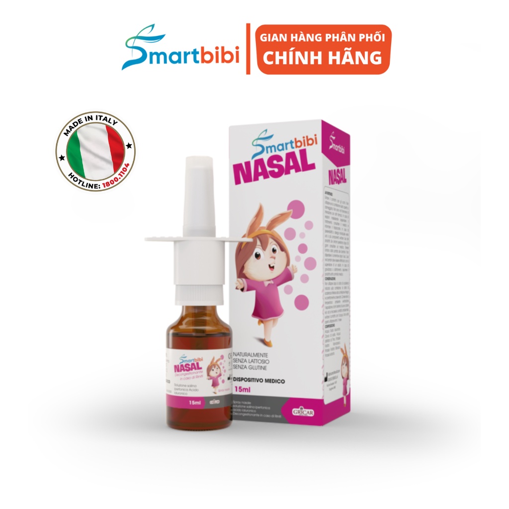 Xịt vệ sinh mũi trẻ em Smartbibi Nasal làm loãng dịch mũi, thông thoáng màng nhầy và hỗ trợ viêm mũi, viêm họng