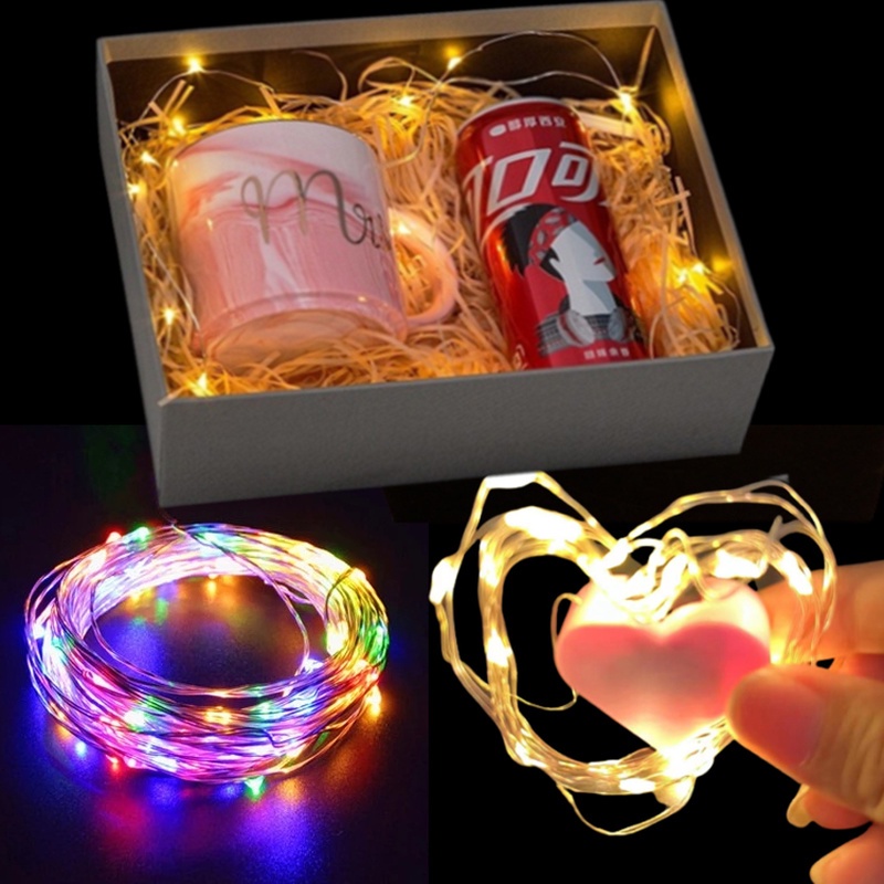 Dây Đèn LED Bằng Đồng Dài 1M 2M Dùng Pin Trang Trí Giáng Sinh / Đám Cưới / Valentine