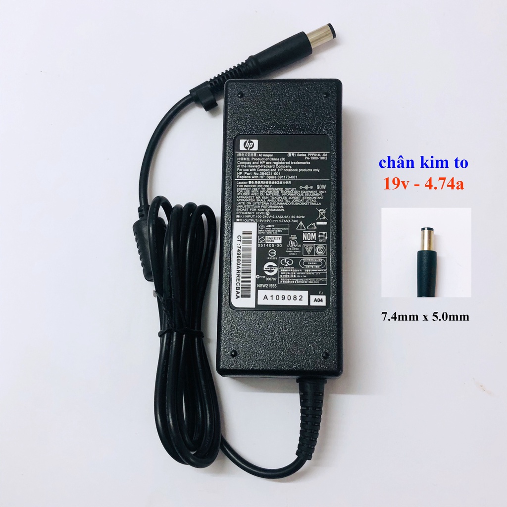 Sạc laptop HP Zin chân kim to/nhỏ/thường 19v-4.74a/ 19.5v-3.33a/ 18.5v-3.5a tặng kèm dây nguồn