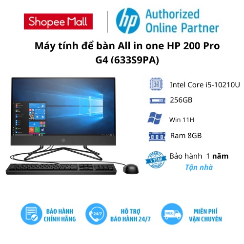 Máy tính để bàn All in one HP 200 Pro G4 / Intel Core i5-10210U/ RAM 8GB/ 256GB