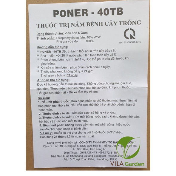 Viên sủi chống thối nhũn cho lan Poner-40TB