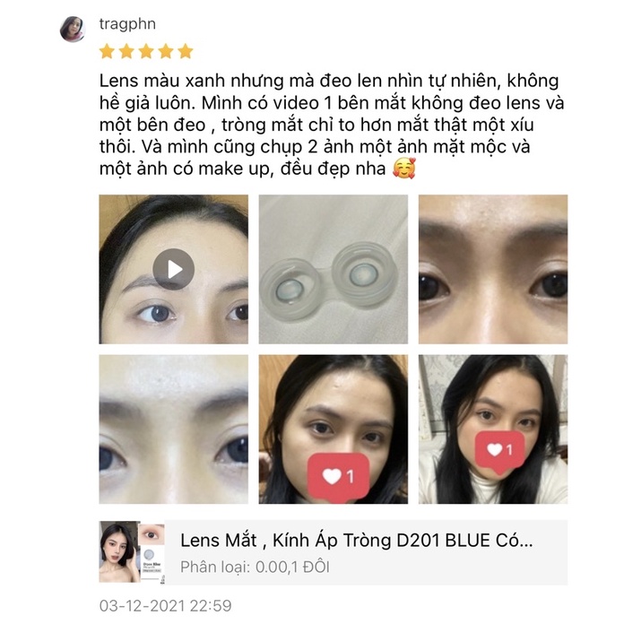 Lens ẢNH MẮT THẬT , Kính Áp Tròng Có Cận và Không Cận , D201 BLUE DIA 14.0 S , Hạn Sử Dụng 1 Năm , Giá Sale