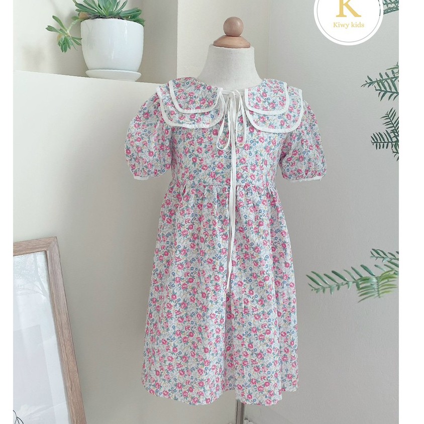 Váy hoa bé gái KIWY KIDS chất cotton cổ 2 lớp tiểu thư siêu xinh Kidsh2178 cho bé từ 5 đến 11 tuổi