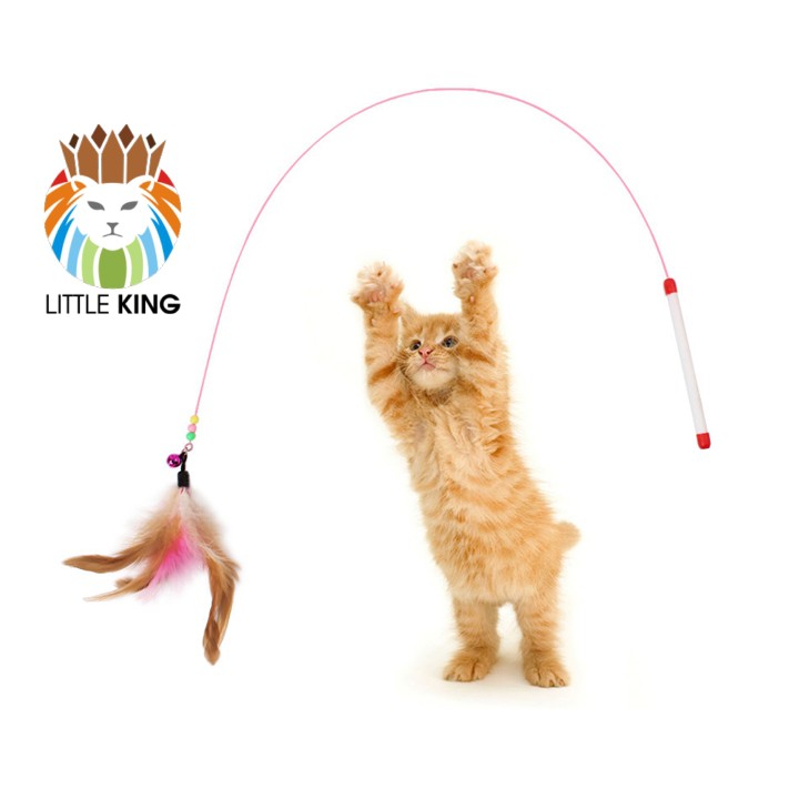 Đồ chơi Cần câu mèo dây thép dẻo và lông vũ đồ chơi cho mèo vờn bắt, thư giãn Little King pet shop