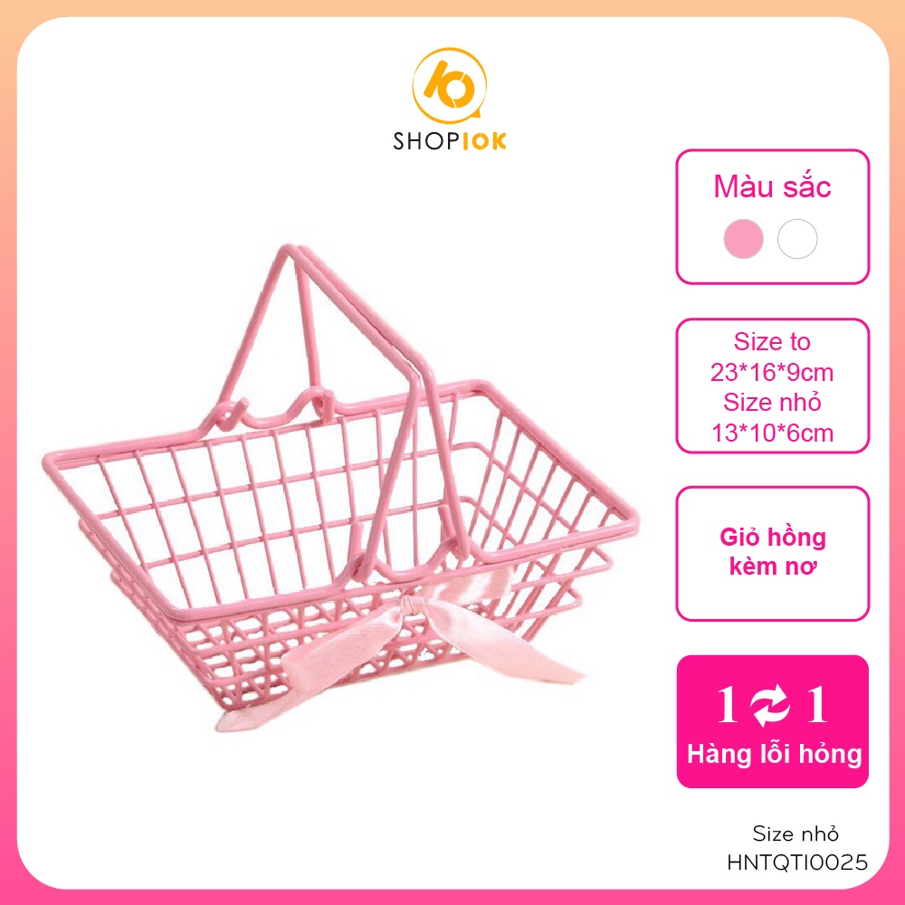 Giỏ sắt nơ hồng trang trí xinh xắn cỡ to và nhỏ