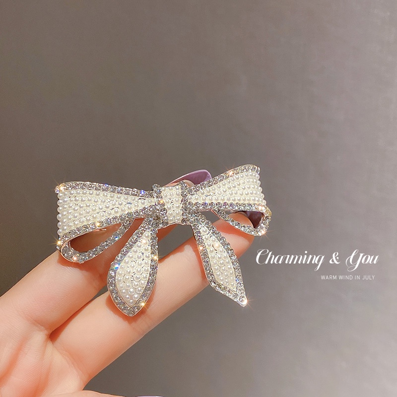 ✨✨Kẹp Tóc Hình Nơ Đính Đá Và Ngọc Trai Phong Cách Hàn Quốc Cho Nữ