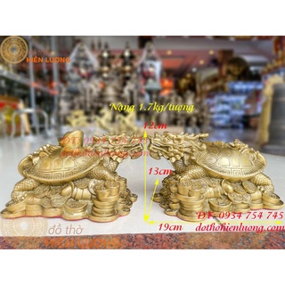 Long quy phong thủy bằng đồng long quy cõng gậy như ý và long quy thỏi vàng dài 20cm nặng 1.5kg