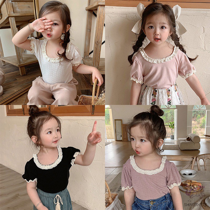 Áo Dệt Kim Tay Ngắn Cổ Tròn Phong Cách Hàn Quốc Cho Bé