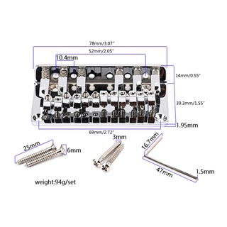 youn Metal Guitar Fixed Hardtail Bridge Roller Saddle Bridge Replacement for 6-String Electric Guitar Bridge Tailpiece