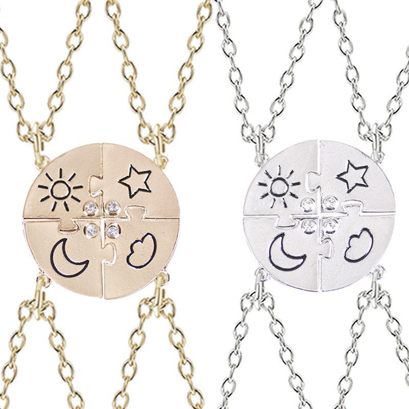 Set 4 vòng cổ Tình Bạn Mặt Hình Mặt Trăng / Mặt Trời / Đám Mây Đính Đá Thời Trang