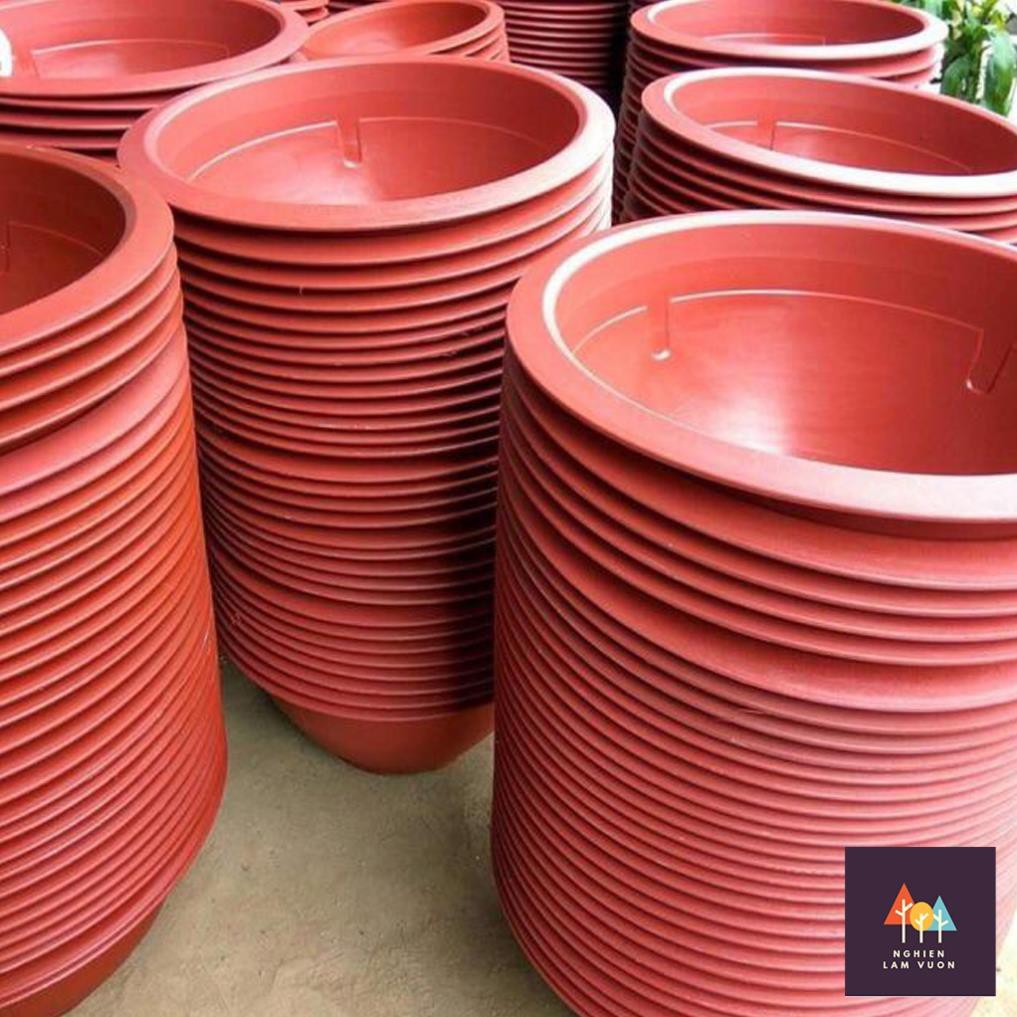 Combo 2 Chậu nhựa tròn đỏ dập hoa văn nổi màu mã CN10T58 loại không có lỗ thoát nước Size T58