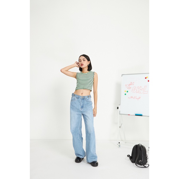 Áo croptop Maybi ôm thun sọc không tay