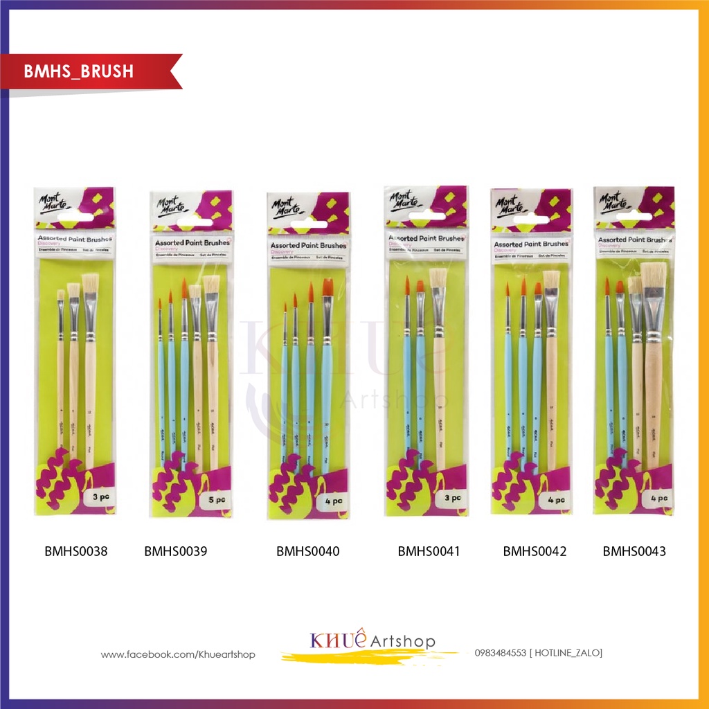 Bộ cọ vẽ học sinh Mont marte/ set brush Mont Marte/ Dành cho hoạ sĩ mới vẽ màu nước, sơn dầu, acrylic, gouache, tô tượng