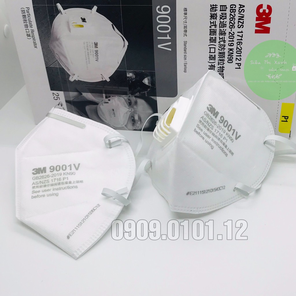 Khẩu trang 3m 9001v có van thở chính hãng set 10 cái, Kn90 mask cao cấp đạt chuẩn AS/NZS FFP1