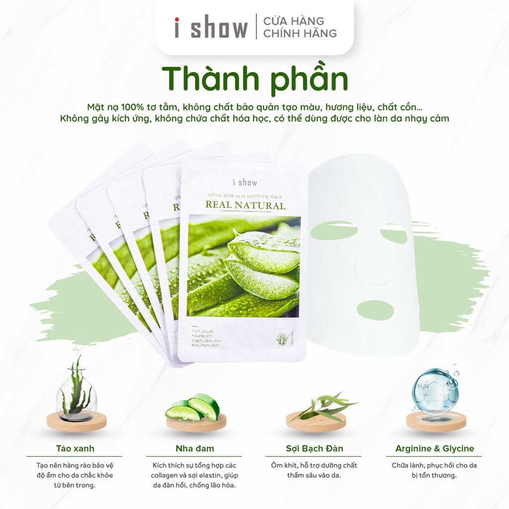 1Miếng Mặt Nạ Dưỡng Ẩm, Ngừa Mụn Da Chiết Xuất Nha Đam ishow Aloe Vera Soothing Mask