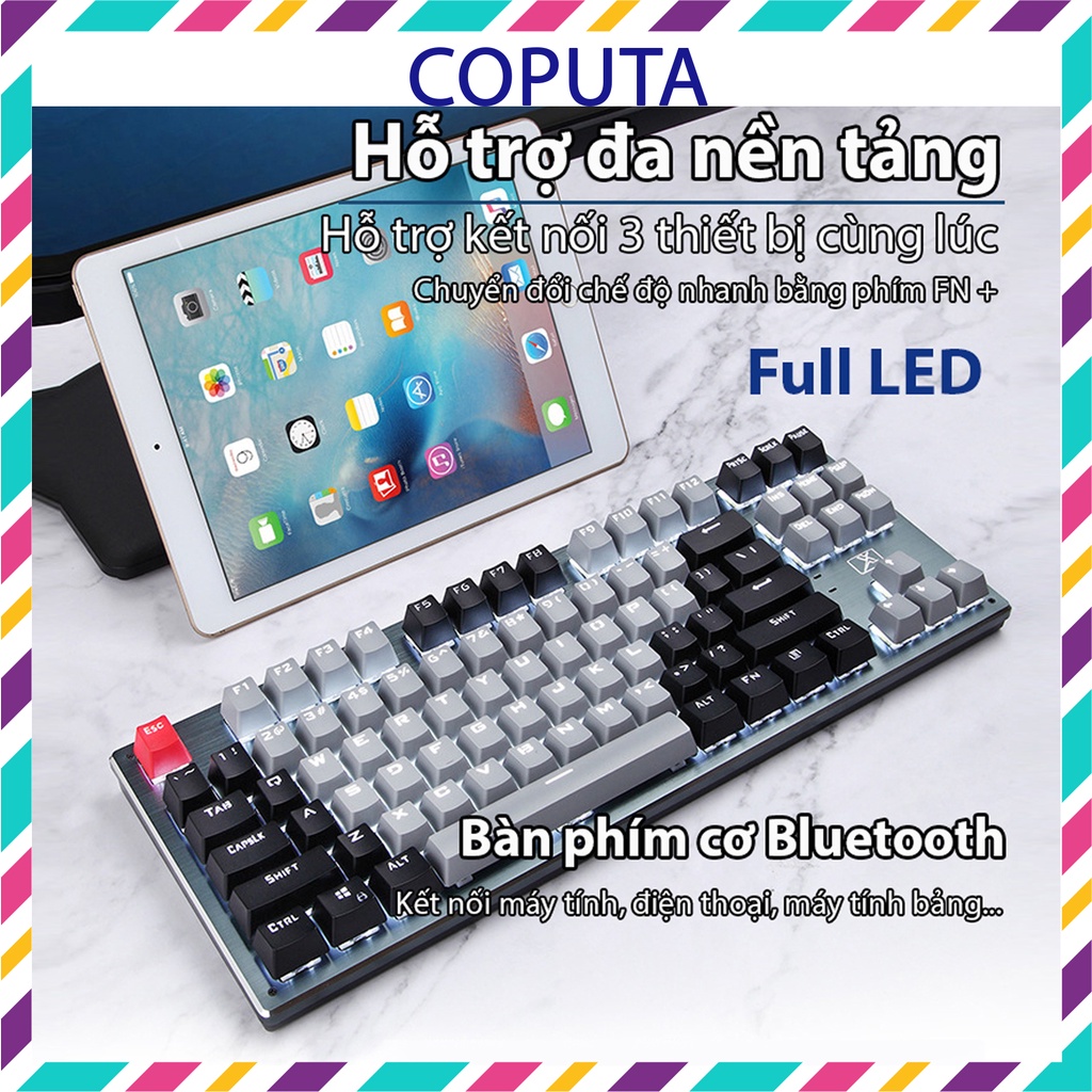 Bàn phím cơ Bluetooth Coputa Bàn phím máy tính không dây kết nối điện thoại LED trắng TKL XM87