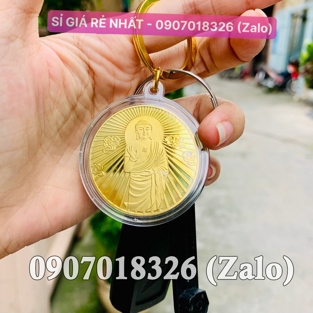 Móc khóa Đồng Xu Đức Phật Tổ Như Lai của Hông Kong Phong Thuỷ May Mắn, mẫu Đứng
