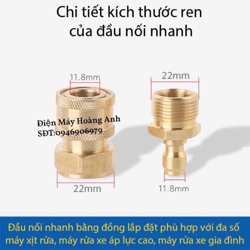 Bộ khớp nối nhanh cho máy xịt,rửa xe cho gia đình tiện dụng (Bộ Bi ren 22mm)