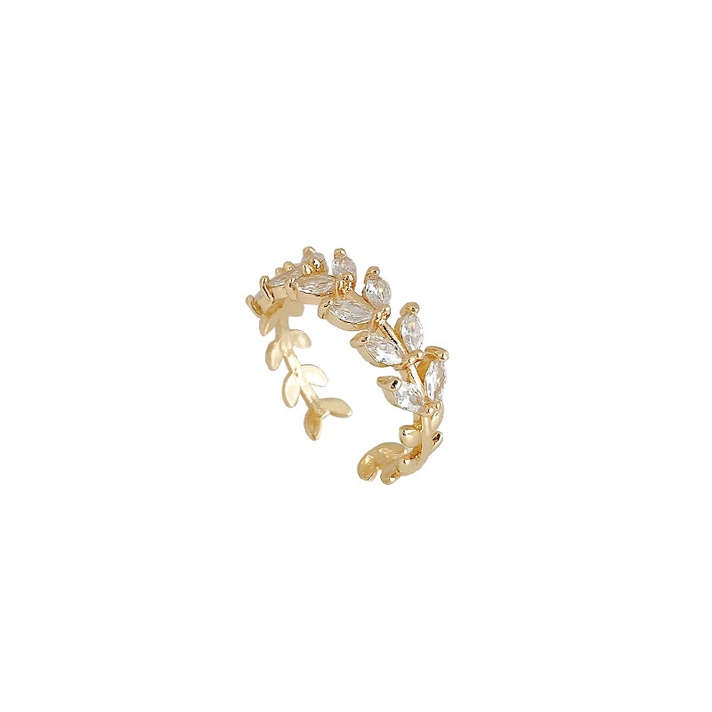 Nhẫn đính đá zircon hình chiếc lá sang trọng hợp thời trang