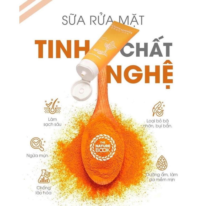 Sữa rửa mặt tinh bột nghệ The Nature Book dưỡng ẩm và ngăn ngừa lão hóa Foam Cleanser Curcumin 120g