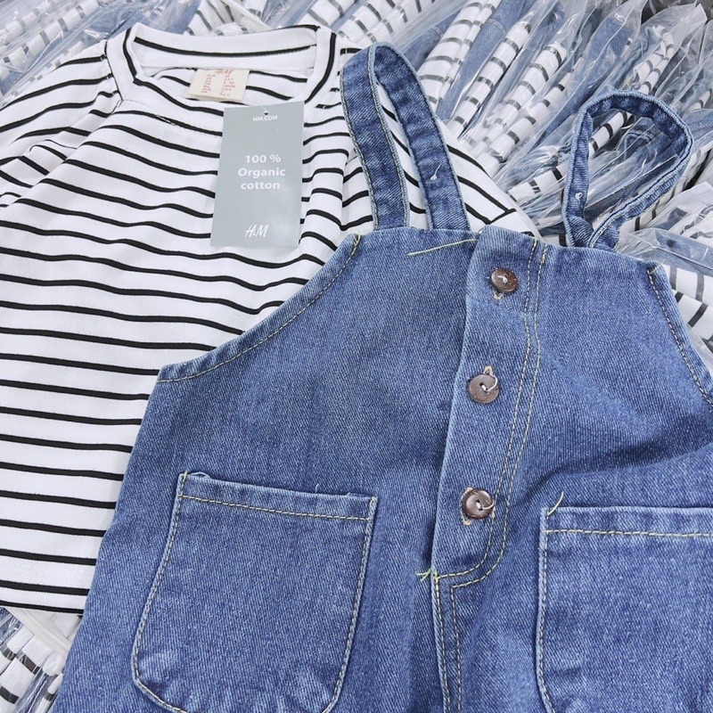 SET YẾM JEAN ÁO KẺ CHO BÉ GÁI