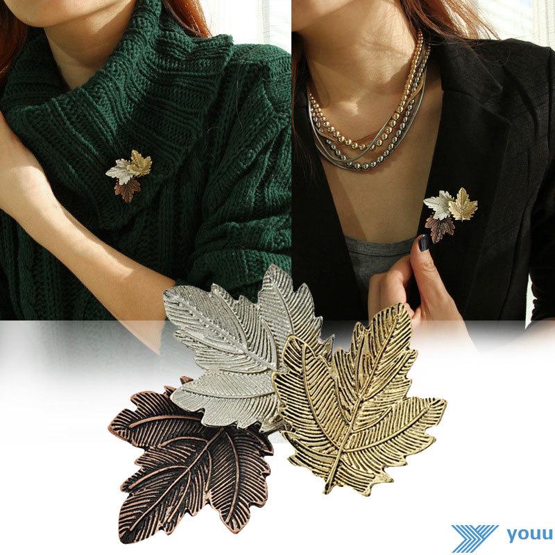 Trâm cài áo hình chiếc lá kiểu dáng vintage cho nữ