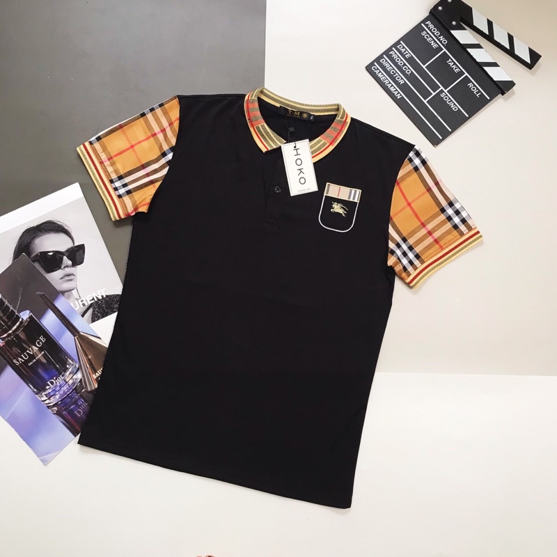 Áo Polo nam cổ bẻ, áo thun nam hoạ tiết LV đen trắng form ôm dáng chất vải thun lạnh cotton mát mẻ