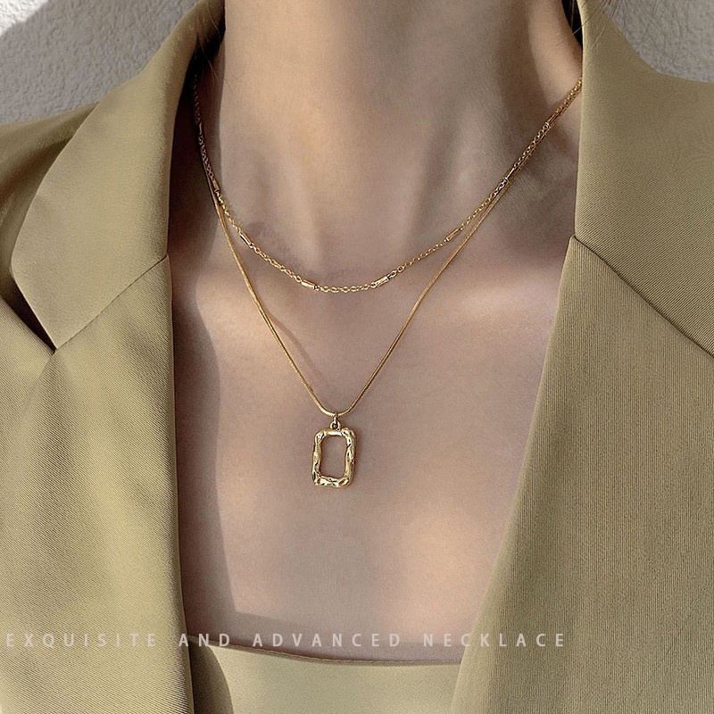 Vòng cổ Thép Titan Mặt Vuông Đơn Giản Thời Trang Mùa Hè 2023