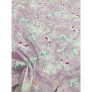 Vải thun cotton (sale 35k/m)hình ngựa Pony nền hồng tím (unicorn)