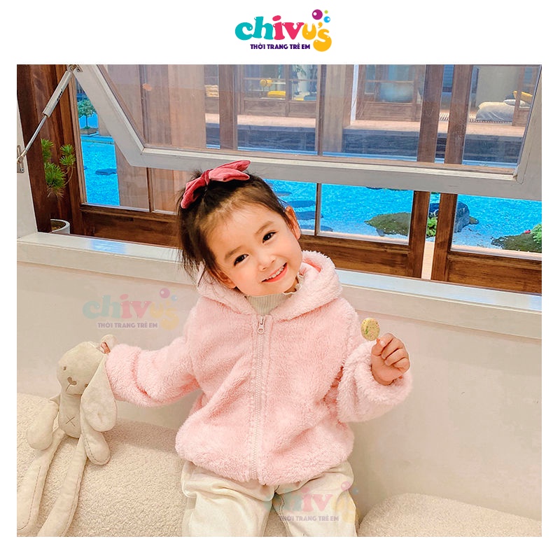 Áo khoác lông cừu cho bé chất lông mềm mịn ấm áp CHIVU's KID áo khoác bé trai bé gái có mũ mặc cực xinh
