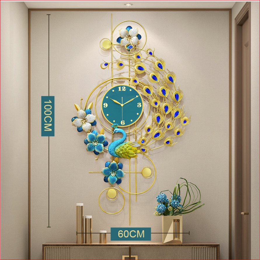 Đồng hồ treo tường chim công mã 2926 với mặt đồng hồ xanh ngọc sang trọng hiện đại phù hợp phòng khách