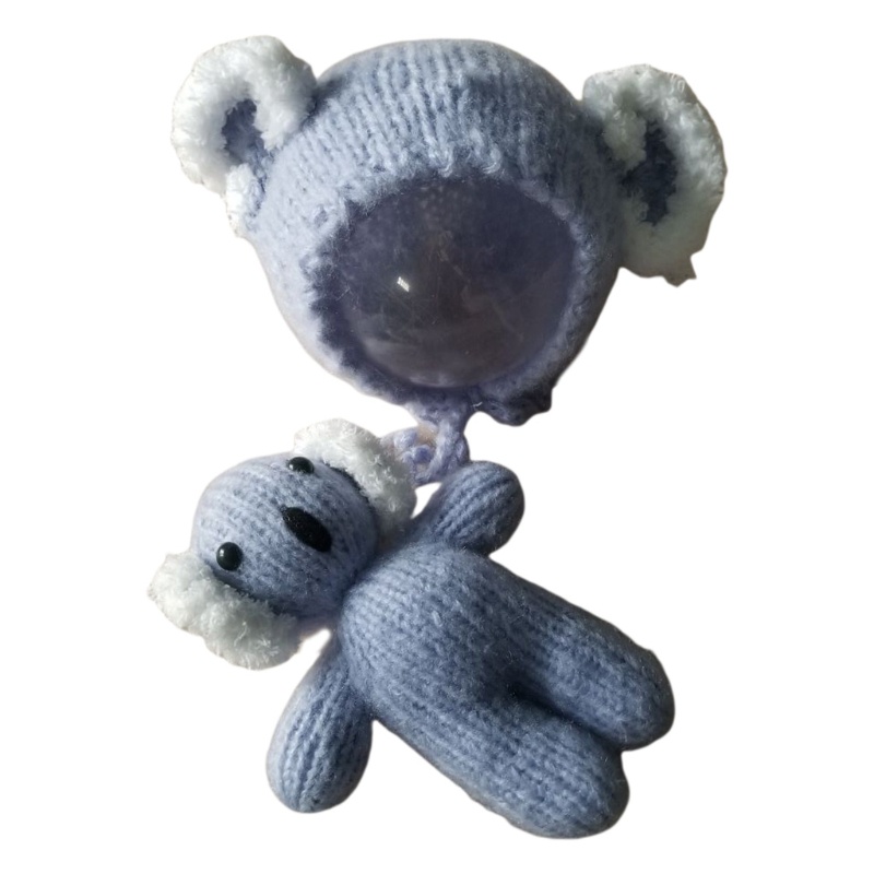 Bộ 2 Mũ Beanie Kèm Gấu Koala Nhồi Bông Dệt Kim Dùng Làm Phụ Kiện Chụp Ảnh Cho Bé Sơ Sinh
