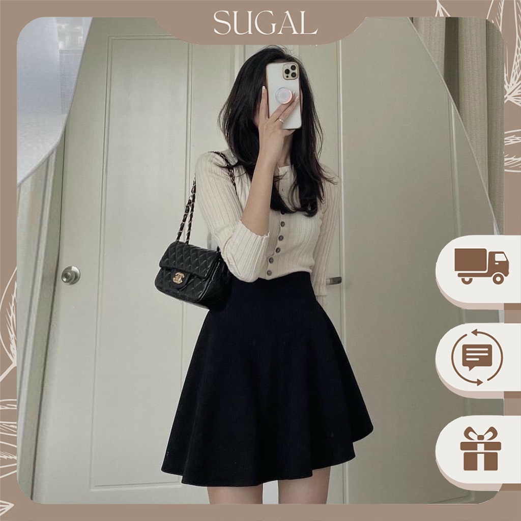 Chân Váy Nữ Xòe Nhung Tăm Chân Váy Chữ A Lưng Cao Cạp Phồng Có Quần Trong Phong Cách Ulzzang Basic Sugal CV NU 0011