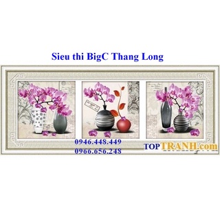 Tranh thêu chữ thập 3 bình hoa lan tím A1156  ( chưa thêu ) tranh treo cầu thang phòng khách