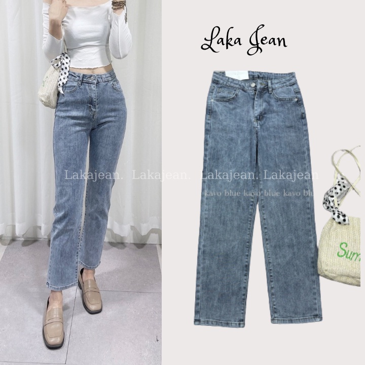 Quần Jean Ống Đứng Nữ Lưng Cao Co Giãn Laka Jean Quần Bò Ống Đứng Ống Suông Nhẹ Form Hàn D688 Ghi | BigBuy360 - bigbuy360.vn