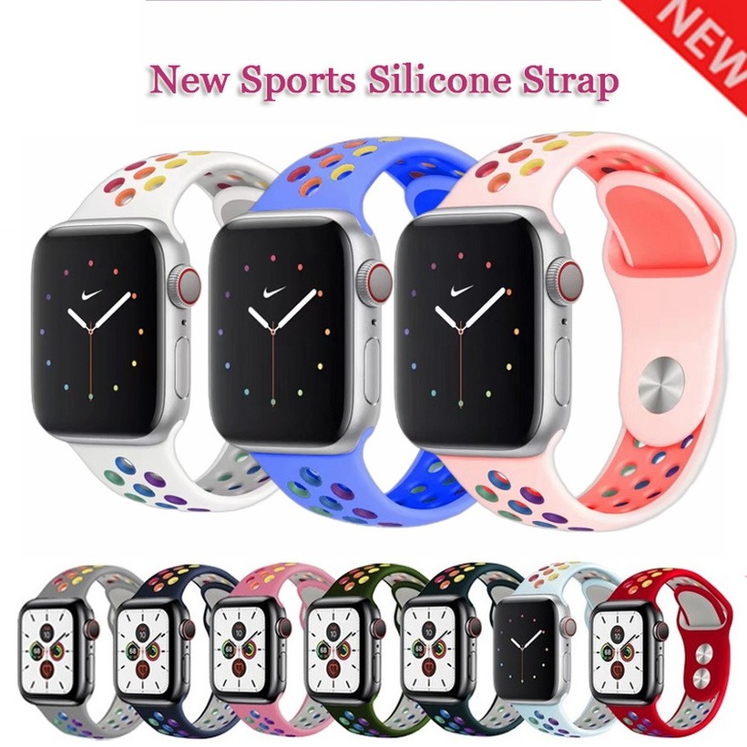 NIKE Dây Đeo Silicon Cầu Vồng Cho Đồng Hồ Thông Minh Apple Watch 44mm 40mm 38mm 42mm Pride Series 5 4 3 2 1