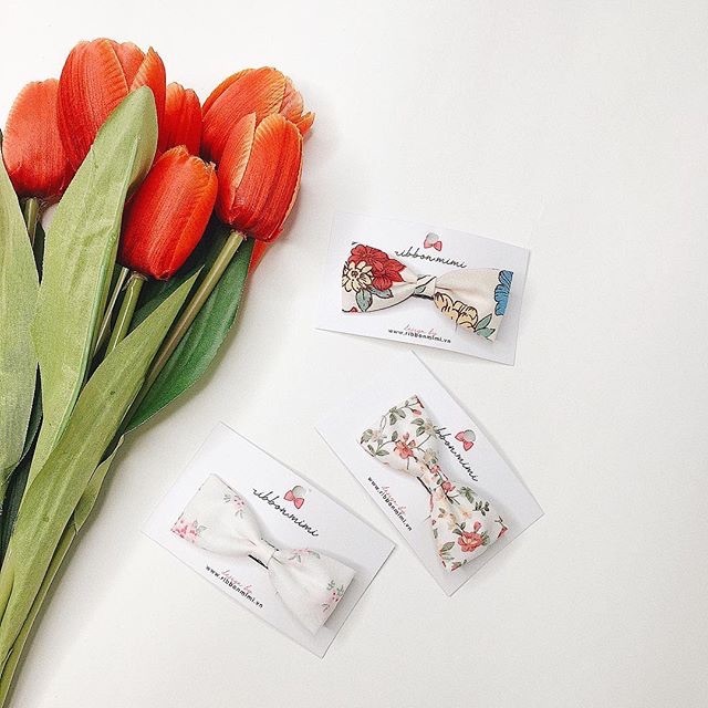[ Hàng Thiết Kế ] Kẹp Tóc Mái Vải Hoa Nhí Handmade Ribbon.mimi Kẹp Mái