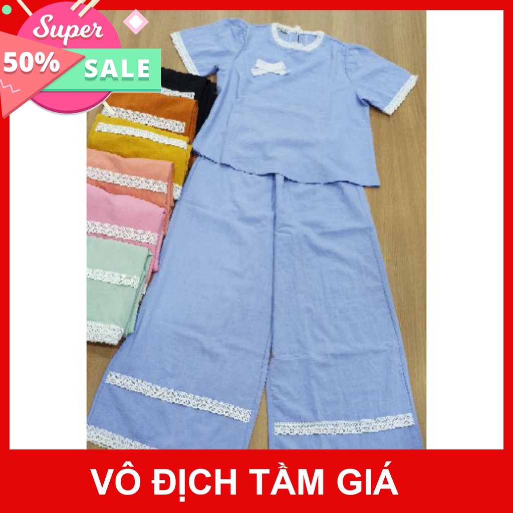 <HOT> 😍😍😍Set Đồ Bộ Mặc Nhà Phối Ren - Vải Lụa Tuyết Cao Cấp - Vải Dày Dặn - 8 Màu - Form Quần Ống Rộng Sang Chảnh | BigBuy360 - bigbuy360.vn
