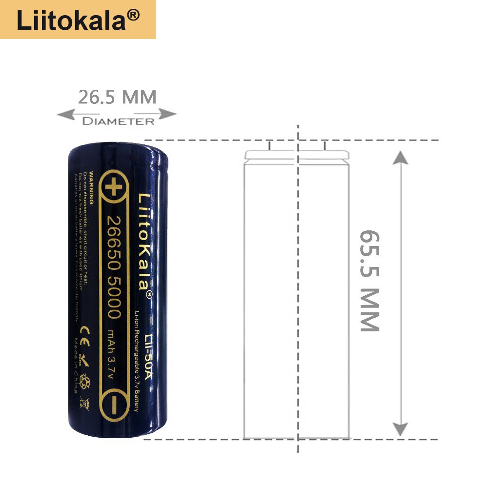 Pin 26650 5000mAh Liitokala Lii-50A Lithium ion pin sạc 3.7V
